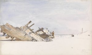 Wrakhout op het strand van Renesse te Schouwen-Duivenland by Willem Anthonie Van Deventer Oil Painting