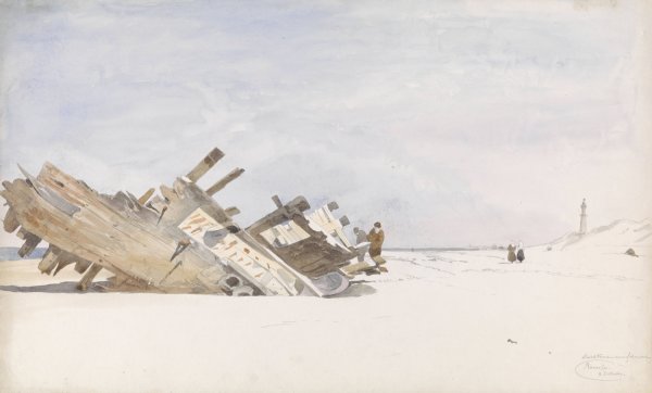 Wrakhout op het strand van Renesse te Schouwen-Duivenland  by Willem Anthonie Van Deventer - Hand-Painted Oil Painting Reproduction