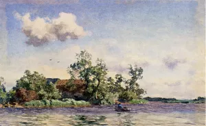 A Farm On The Waterfront, The Kaag by Willem Bastiaan Tholen Oil Painting