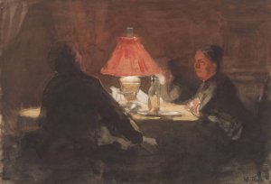Bij de lamp by Willem Bastiaan Tholen Oil Painting