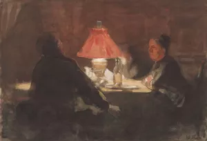 Bij de lamp by Willem Bastiaan Tholen Oil Painting