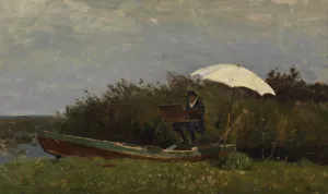 The Painter Gabriel Working in a Boat by Willem Bastiaan Tholen Oil Painting