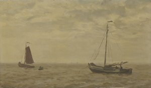 Zeegezicht met vissersschuiten by Willem Bastiaan Tholen Oil Painting