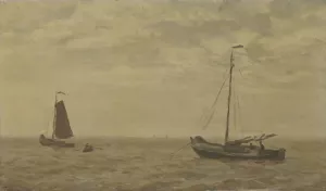 Zeegezicht met vissersschuiten by Willem Bastiaan Tholen Oil Painting