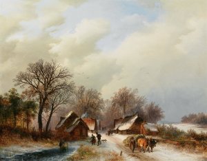 A Winter Landscape by Willem Bodeman Oil Painting