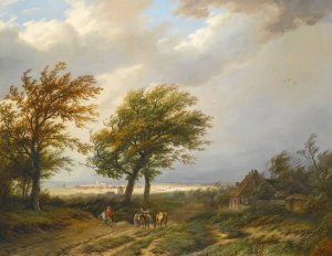 Travellers In A Windswept Landscape by Willem Bodeman Oil Painting