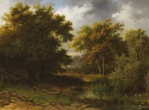 Waldlandschaft mit Weiher und Rastenden Oil painting by Willem Bodeman