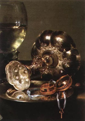 Breakfast Table with Blackberry Pie Detail Oil painting by Willem Claesz Heda