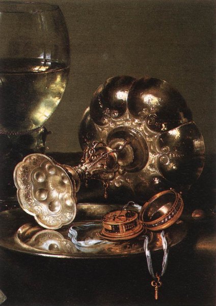 Main Product Photo of Breakfast Table with Blackberry Pie Detail Painting by Willem Claesz Heda