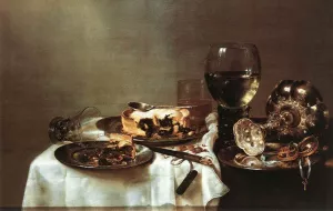 Breakfast Table with Blackberry Pie by Willem Claesz Heda - Oil Painting Reproduction