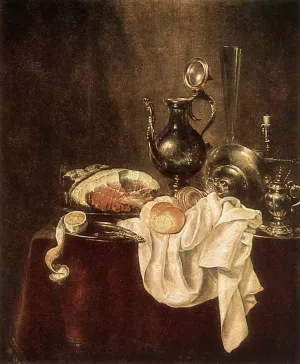 Ham and Silverware by Willem Claesz Heda Oil Painting