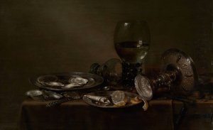 Still Life with Oysters, a Silver Tazza, and Glassware by Willem Claesz Heda Oil Painting