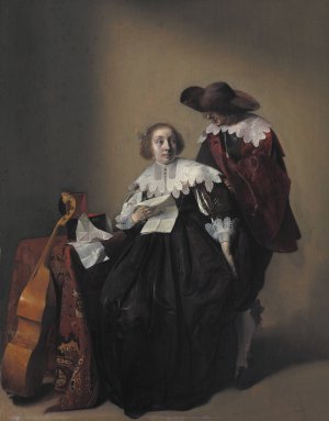 A Seated Woman with a Letter, a Gentleman Standing by Her by Willem Cornelisz Duyster Oil Painting