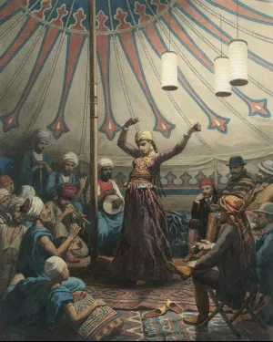 Egyptian dancer in a tent, with musicians and spectators by Willem De Famars Testas Oil Painting