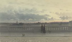 Gezicht vanaf een terras over Brussel, in avondschemering by Willem De Famars Testas Oil Painting