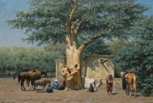The Well And Sycamore In Ezbekieh Square, Cairo by Willem De Famars Testas Oil Painting