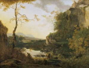 Italian Landscape with a Pool by Willem De Heusch Oil Painting