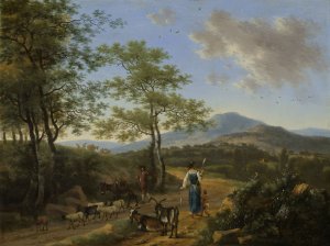 Italian Landscape with Herdsmen by Willem De Heusch Oil Painting