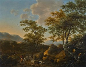 Italianate landscape with shepherds by Willem De Heusch Oil Painting