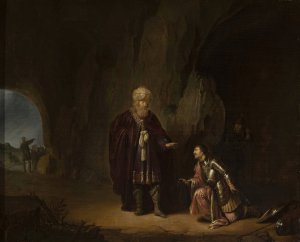 Saul and David in the cave of En-Gedi by Willem De Poorter Oil Painting