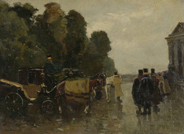 Carriages and Waiting Coachmen  by Willem De Zwart - Hand-Painted Oil Painting Reproduction