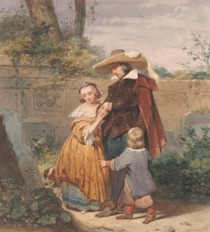 Een vader met twee kinderen bij het graf van de moeder by Willem Hendrik Schmidt Oil Painting