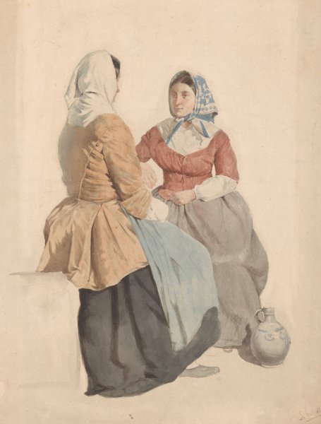 Twee zittende vrouwen met een kruik  by Willem Hendrik Schmidt - Hand-Painted Oil Painting Reproduction
