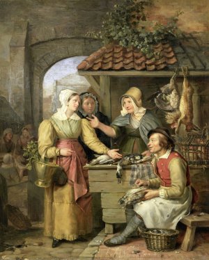 The Poultry Stall by Willem Jodocus Mattheus Engelberts Oil Painting