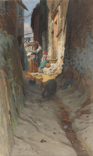 View of a Small Street in Rocca di Papa by Willem Johann Martens Oil Painting