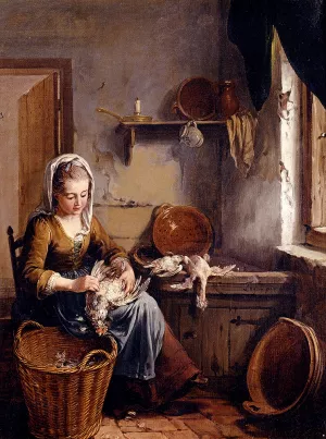 A Scullery Maid Preparing A Chicken painting by Willem Joseph Laquy