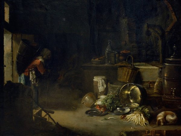 Kitchen Interior by Willem Kalf - Hand-Painted Oil Painting Reproduction
