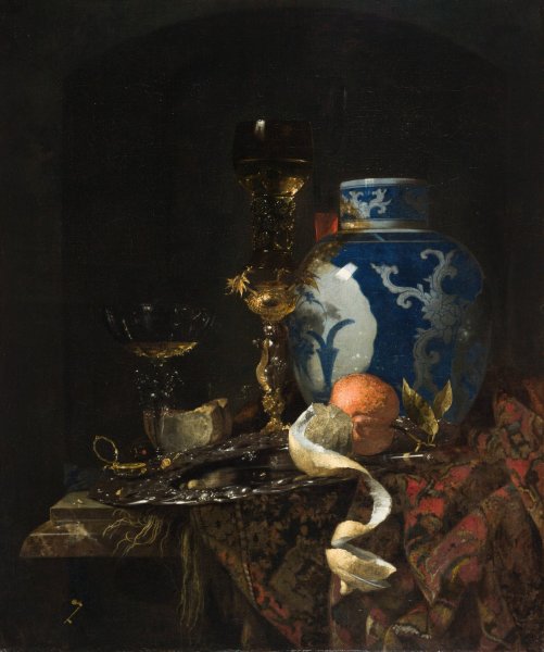 Still Life with a Chinese Porcelain Jar  by Willem Kalf - Hand-Painted Oil Painting Reproduction