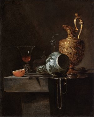 Still Life with a Porcelain Vase, Silver-gilt Ewer, and Glasses by Willem Kalf Oil Painting