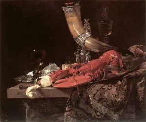 Still Life with Drinking-Horn, Lobster and Glasses by Willem Kalf Oil Painting