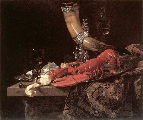 Still Life with Drinking-Horn, Lobster and Glasses by Willem Kalf - Hand-Painted Oil Painting Reproduction