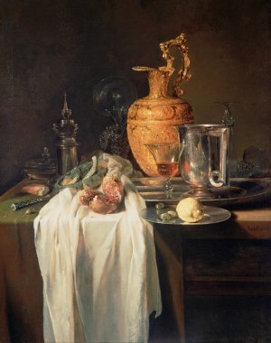 Still Life With Ewer, Vessels And Pomegranate by Willem Kalf Oil Painting