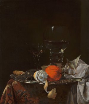 Still Life with Fruit and Wineglasses on a Silver Plate by Willem Kalf Oil Painting
