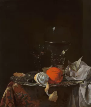 Still Life with Fruit and Wineglasses on a Silver Plate by Willem Kalf Oil Painting