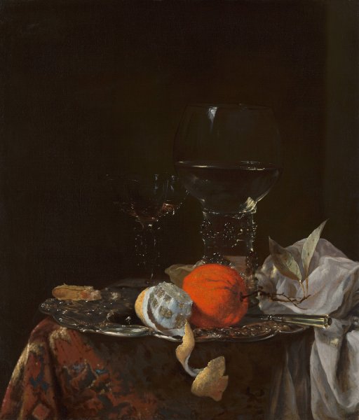 Still Life with Fruit and Wineglasses on a Silver Plate  by Willem Kalf - Hand-Painted Oil Painting Reproduction