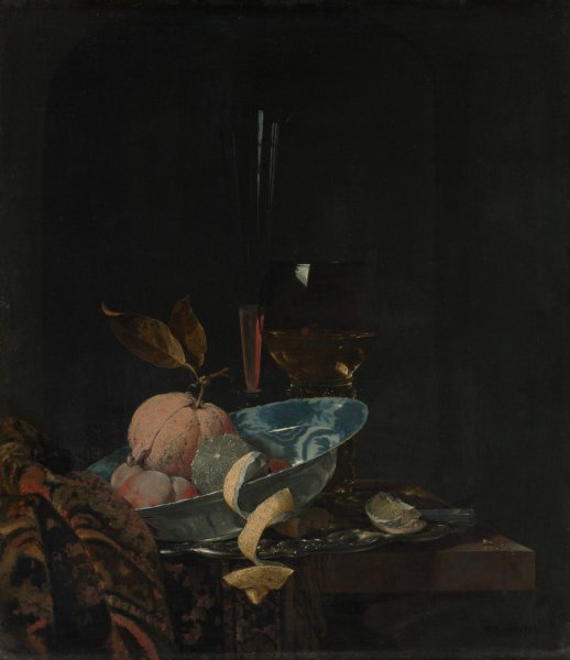 Still Life with Fruit, Glassware, and a Wanli Bowl  by Willem Kalf - Hand-Painted Oil Painting Reproduction