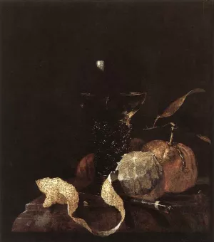 Still-Life with Lemon, Oranges and Glass of Wine by Willem Kalf - Oil Painting Reproduction