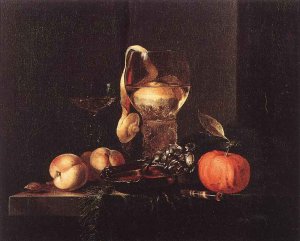Still-Life with Silver Bowl, Glasses, and Fruit by Willem Kalf Oil Painting