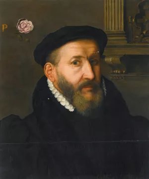 Portrait Of A Gentleman Wearing A Black Beret And A White Collar by Willem Key Oil Painting