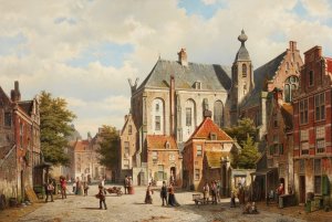 A Busy Street in a Dutch Town by Willem Koekkoek Oil Painting