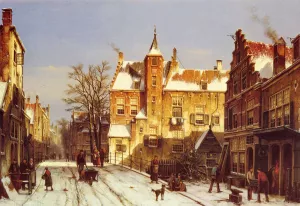 A Dutch Village In Winter by Willem Koekkoek Oil Painting