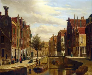 A Morning Walk by a Dutch Canal by Willem Koekkoek Oil Painting