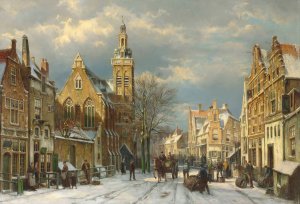 A winter's day in a sunlit street by Willem Koekkoek Oil Painting