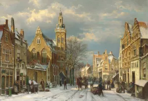 A winter's day in a sunlit street by Willem Koekkoek Oil Painting