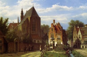 Figures in a Dutch Town by Willem Koekkoek Oil Painting