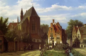 Figures in a Dutch Town by Willem Koekkoek - Oil Painting Reproduction